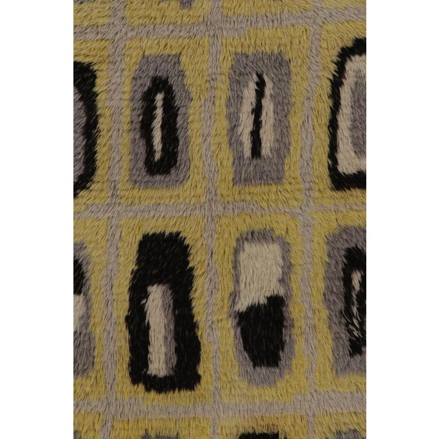 Rug & Kilim Vintage Swedish Rya Rug, Yellow With Gray Scandinavian Geometry - Rug & Kilim For Sale - Image 4 of 8