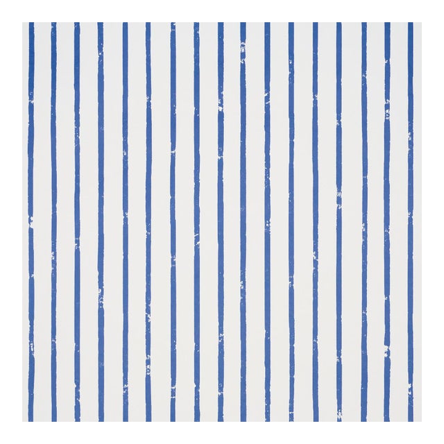 Sample - Schumacher Springs Stripe Wallcovering in Navy For Sale