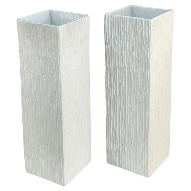 Large White Square Relief Vases attributed to Hutschenreuther, 1960s, Set of 2 For Sale - Image 13 of 13