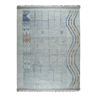 9x12 Gray Hand-Knotted Wool Striped Edge Accent Tribal Modern Carpet Rug For Sale