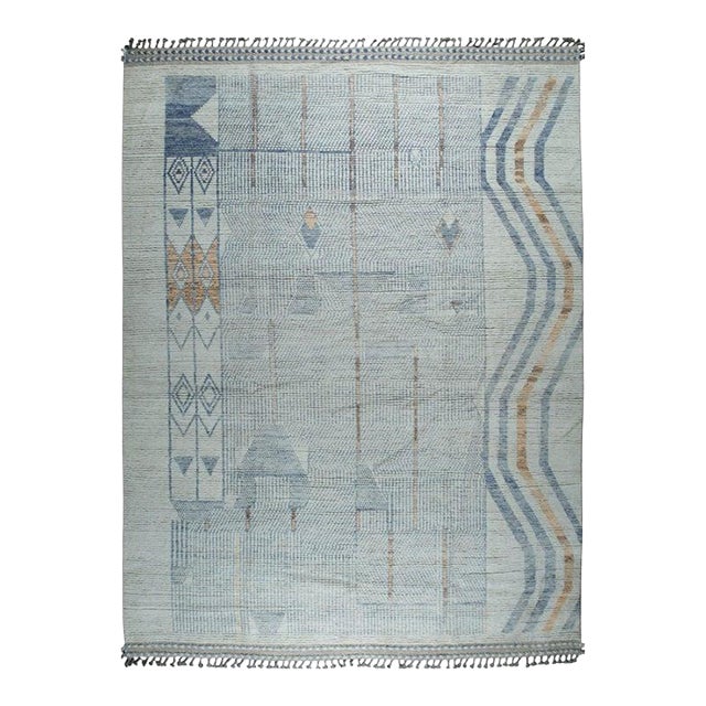 9x12 Gray Hand-Knotted Wool Striped Edge Accent Tribal Modern Carpet Rug For Sale