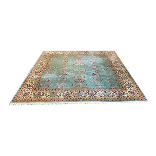 1960s Contemporary Green Ground 8 X 8 Vintage Persian Karman Rug For Sale
