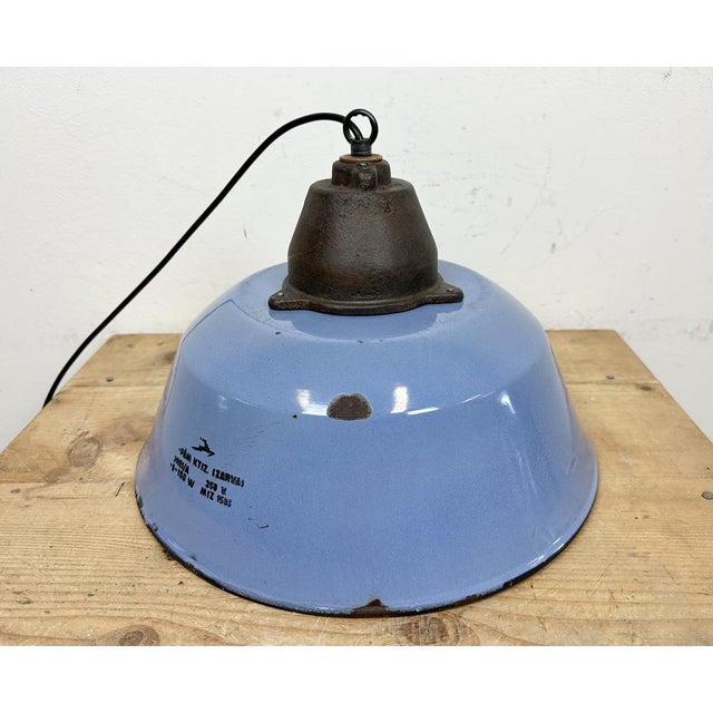 Industrial Blue Enamel and Cast Iron Pendant Light, 1960s For Sale - Image 13 of 16