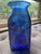 Vintage Herb A. Thomas "Hat" Hand-Blown Cobalt Iridescent Studio Art Glass Vase For Sale - Image 4 of 5