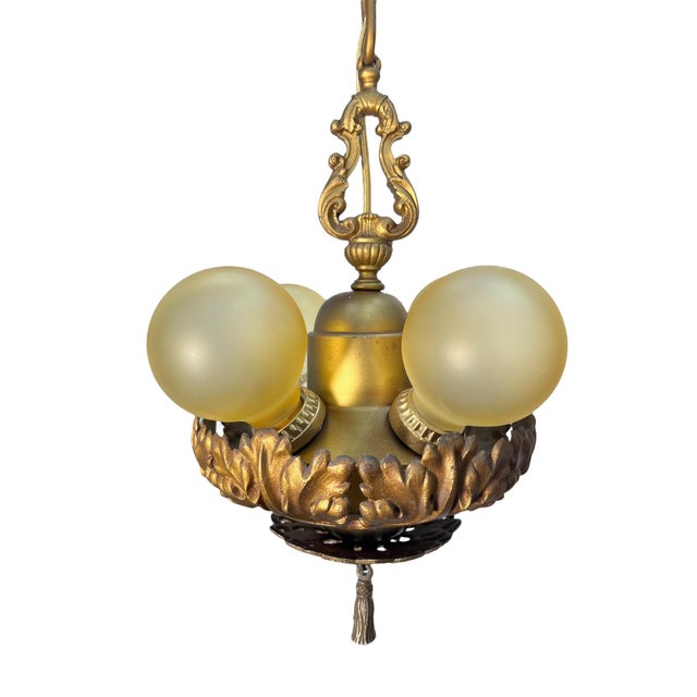1910s Gold 4 Light Pendants With Original Finish 1920s #2597 For Sale - Image 5 of 7