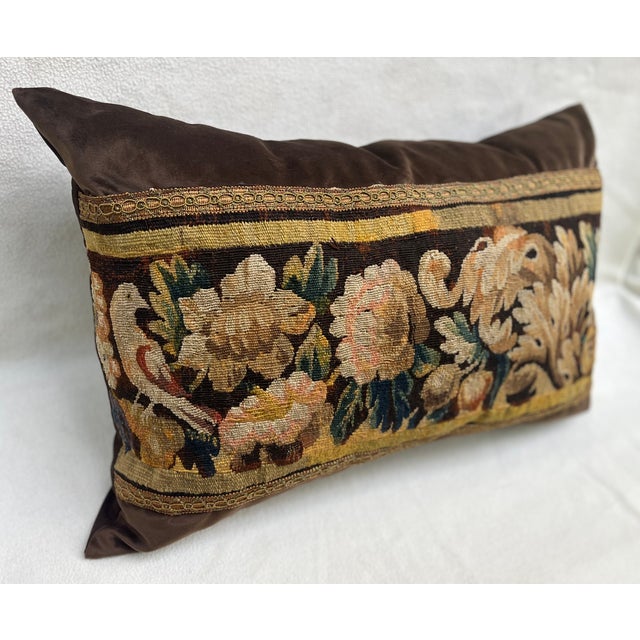 Traditional Pillow With Antique Tapestry and 2 Birds For Sale - Image 3 of 7