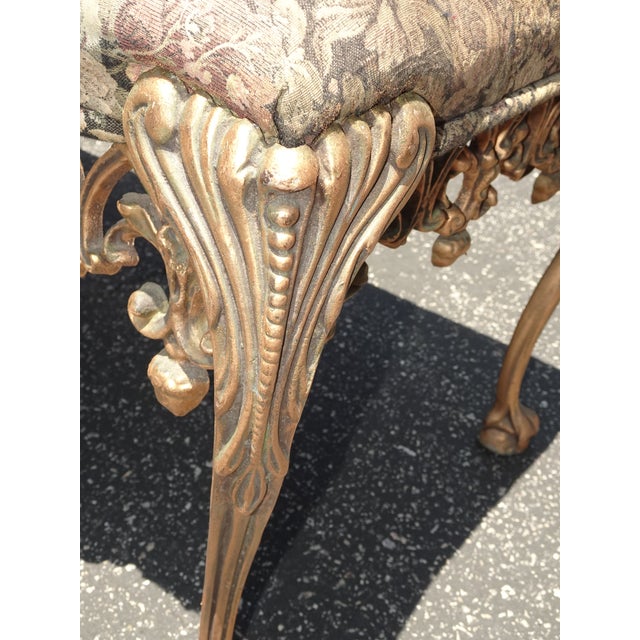 1960s Vintage French Hollywood Regency Bed Side Floral Bench W Cast Iron Skirt For Sale - Image 9 of 11