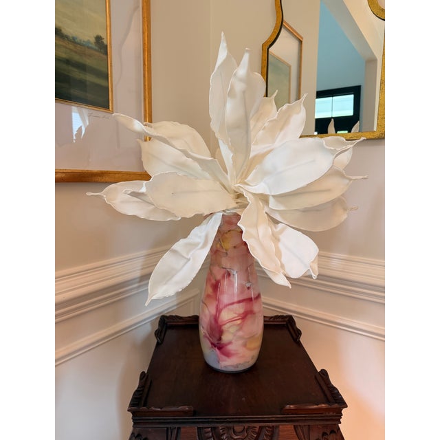 Contemporary Blush Pink & Cranberry Abstract Art Glass Vase For Sale - Image 4 of 9