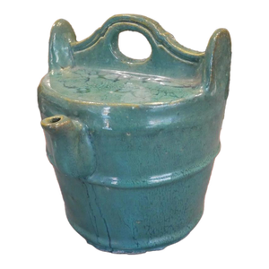 Early 20th Century Chinese Emerald Green Glazed Shiwan Pottery Well Bucket Form Water Pot