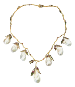 Bochic “Capri” Vintage Pearl, Ruby & Multi Gem Necklace Set in 18K & Silver