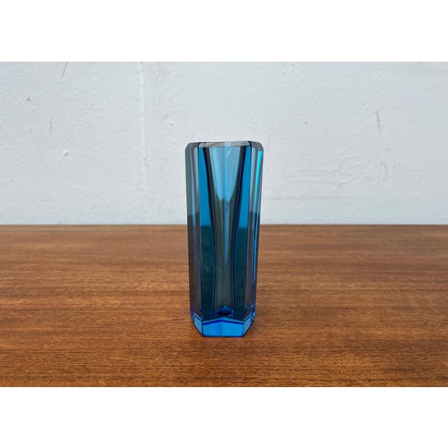 Glass Vintage Blue Art Glass Block Vase, 1970s For Sale - Image 7 of 18