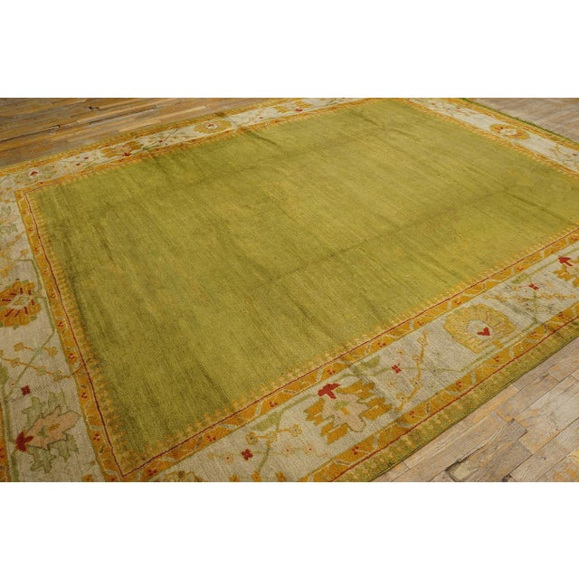 Decorative Green Color & Ivory Border Allover Pattern Antique Turkish Oushak Rug For Sale - Image 9 of 12