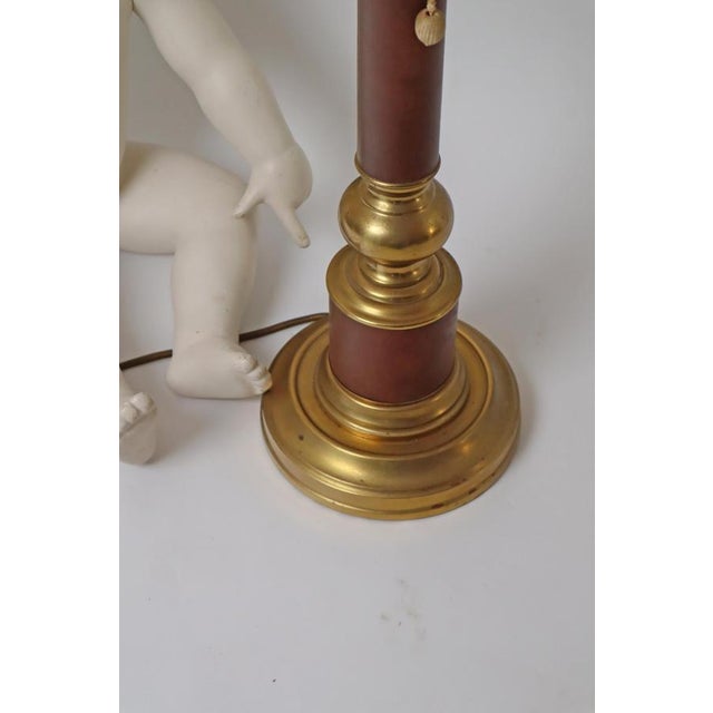 Large Hollywood Regency Leather and Brass Table Lamp, 1960s For Sale - Image 9 of 18