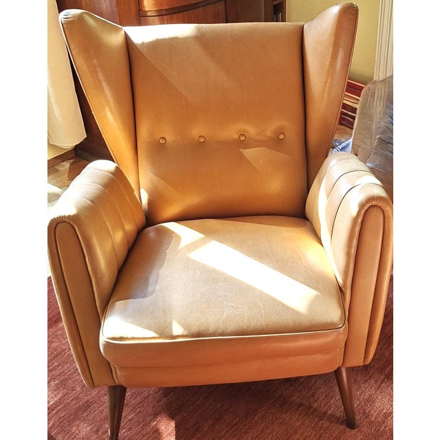 Wingback Living Room Set in Leather, 1950s, Set of 3 For Sale - Image 13 of 14