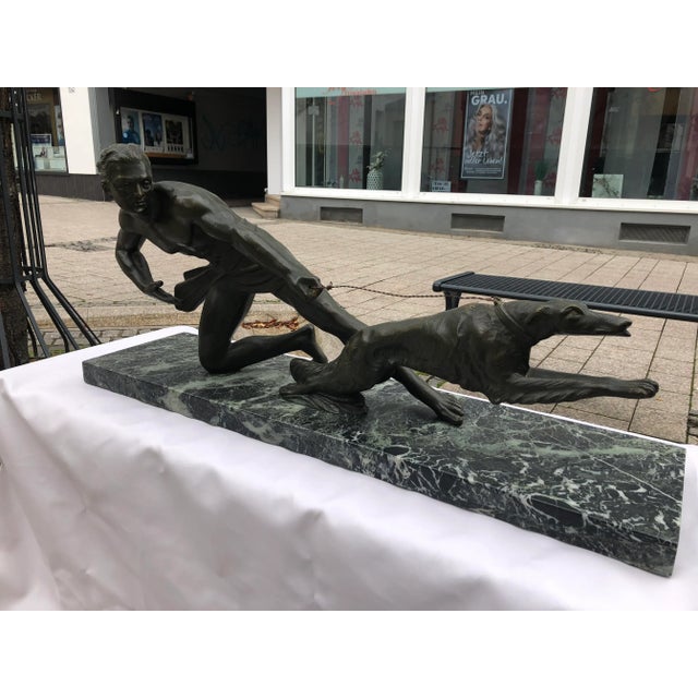 Art Deco Bronze Sculpture with Marble Pedestal, 1930s For Sale - Image 12 of 15