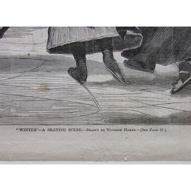 Antique Harper's Weekly Winslow Homer Winter a Skating Scene 1868 Wood Engraving For Sale - Image 9 of 11