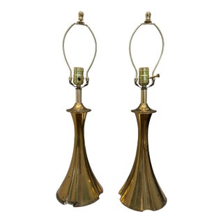 70s Vintage Brass Flared Trumpet Table Lamps Attributed to Tony Paul - A Pair For Sale