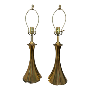 70s Vintage Brass Flared Trumpet Table Lamps Attributed to Tony Paul - A Pair