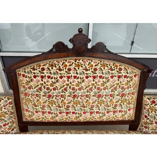Antique Eastlake Walnut Settee With Floral Upholstery For Sale - Image 10 of 15