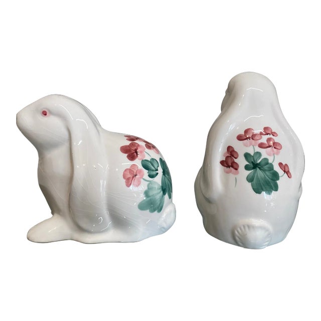 Italian Handpainted Bunnies Figurines , Pair For Sale