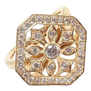 Late 20th Century Loree Rodkin Yellow Gold Diamond Gothic Cross Ring, Size 6.5 For Sale