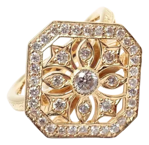 Late 20th Century Loree Rodkin Yellow Gold Diamond Gothic Cross Ring, Size 6.5