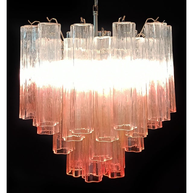 Italian vintage chandelier in Murano glass and nickel-plated metal structure. The armor polished nickel supports 36 large...