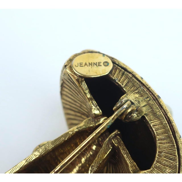 Jeanne Jewelry Gold Plated Bejeweled Mushroom Brooch, 1960's For Sale - Image 10 of 14