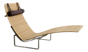Early Danish Mid-Century Pk-24 Chaise Lounge Chair in Steel, Rattan & Leather by Poul Kjærholm for E. Kold Christensen, 1960s