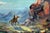 Substantial California oil painting of a Navajo horseman in the New Mexico mountains. Stylistically similar to Constantine...