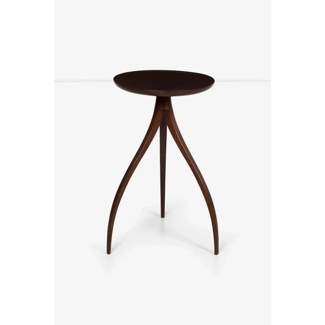 Roger Lee Sprunger for Dunbar splayed leg drink table, solid turned walnut top with edge detail with solid legs. Signed...