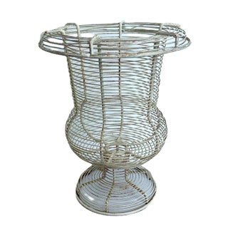 Vintage Antique White French Metal Urn | Wire Egg Basket | Jardiniere Planter For Sale