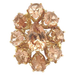 Vintage Pear Shape Tourmaline Cluster Ring in 14k Gold Size 6.25 For Sale