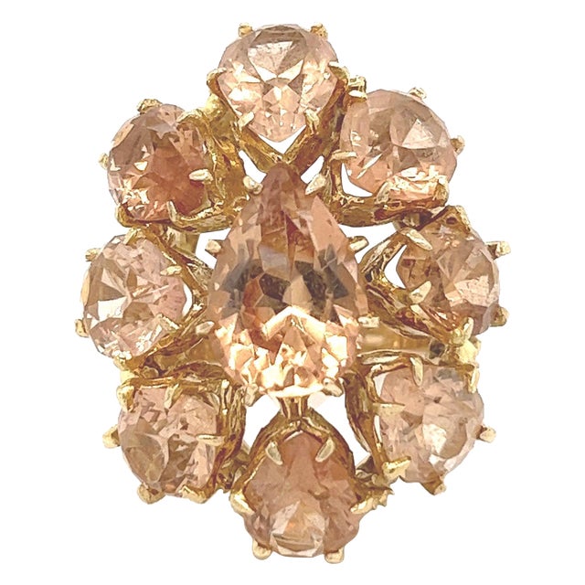 Vintage Pear Shape Tourmaline Cluster Ring in 14k Gold Size 6.25 For Sale