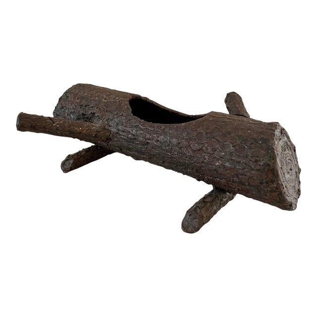 Mid-Century Cast Iron Faux Bois Log Planter For Sale