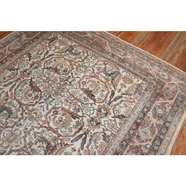 Early 20th Century Antique Worn Ivory Persian Mahal Rug - 7' x 10'2" For Sale - Image 5 of 11