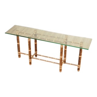 Baker John McGuire Bamboo And Glass Top Console Table For Sale