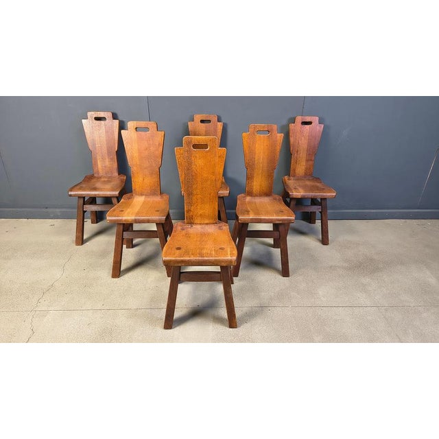 Brutalist Vintage Oak Brutalist Chairs, 1970s, Set of 6 For Sale - Image 3 of 12