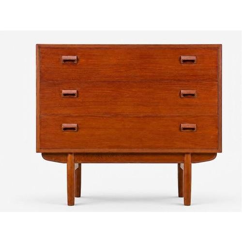 Small teak chest of drawers by borge mogensen featuring a pull-out vanity unit within the top drawer. A drop-down panel...