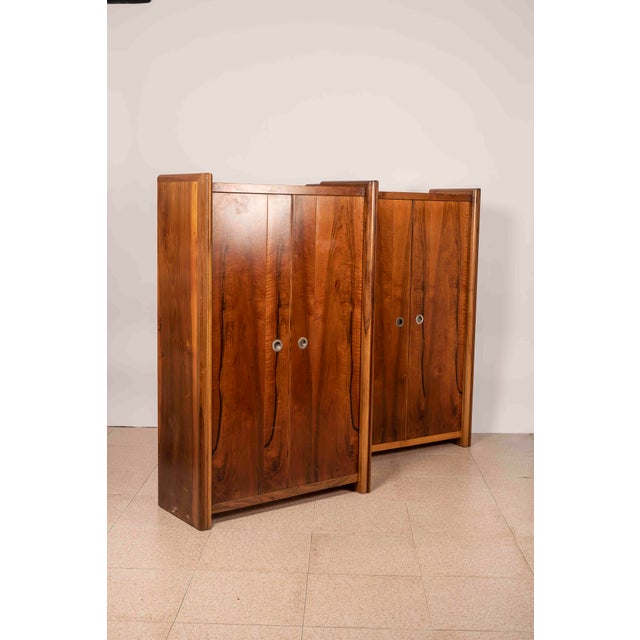 Tall Italian Sideboards in Walnut Veneer, 1980, Set of 2 For Sale - Image 4 of 16