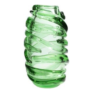 Hand Blown Murano Vase Gomitolo in Tourmaline Green Tall For Sale