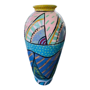 Sale! 1990's Wendy Ide Williams Postmodern Post Modern Memphis Hand Painted Table Floor Art Pottery Vase Signed