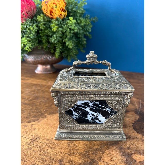 Metal Early 1900s Ornate Baroque Bronze & Marble Casket For Sale - Image 7 of 18