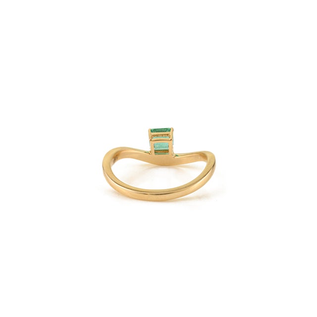 Metal VRJewels Square-Cut Solitaire Emerald Wave Band Ring Size 6.5 in 14k Yellow Gold For Sale - Image 7 of 14