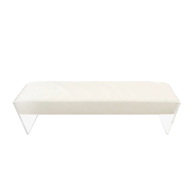 Contemporary Pasargad Home Tribecca Acrylic & Velvet Bench, Ivory For Sale - Image 3 of 7