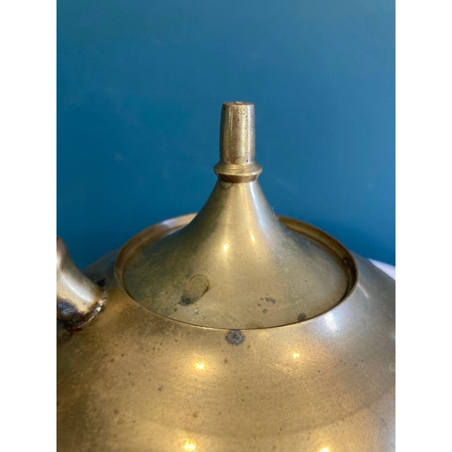 Mid-Century Modern Mid-Century Indian Brass Teapot With Faux Bamboo Handle and Lid For Sale - Image 3 of 9