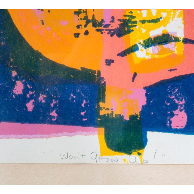1960s Mid Century Modern Art Print Figure Abstract Portrait Sign Signed Blue Pink For Sale - Image 10 of 13