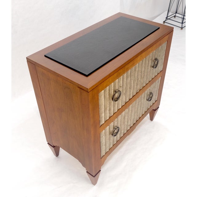 Baker Slate Top Silver Leaf Scallop Front Two Drawers Night Stand End Table MINT For Sale - Image 6 of 16