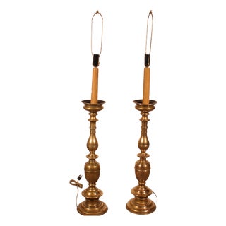 Italian Renaissance Style Bronze Candlestick Lamps, 1920s, Set of 2 For Sale