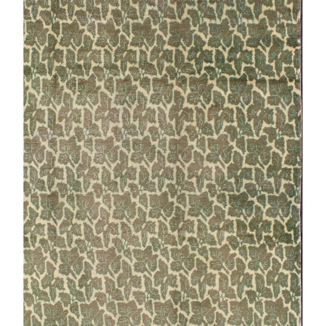 Modern Green Colored Leaf Pattern Vintage Rug With a Modern Design in Squared Shape 7' X 8'8 For Sale - Image 3 of 10